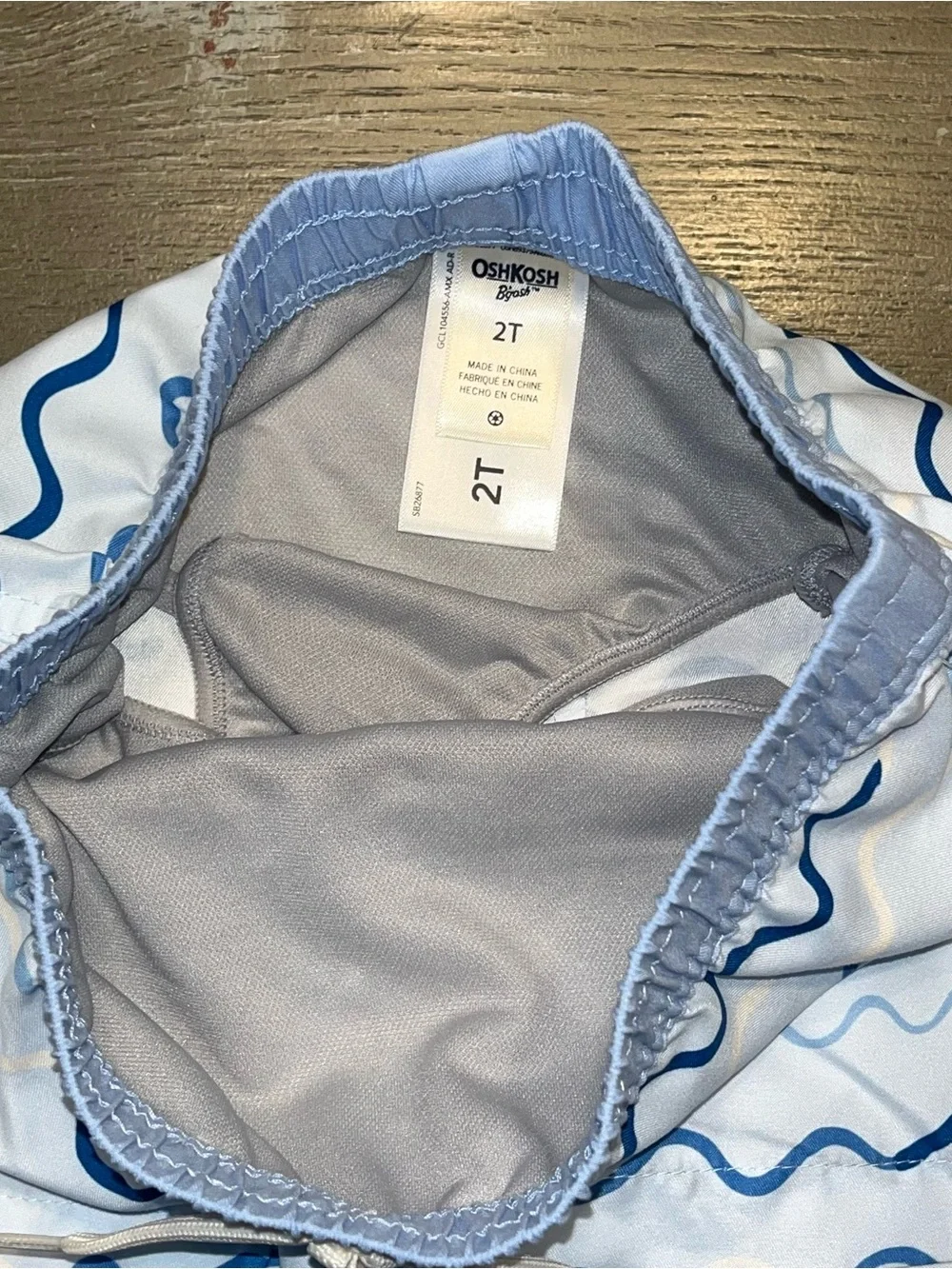 Osh Kosh B’gosh Short Sleeve Swim Set Blue Lined Trunks NWT 2T Rash Guard Wave